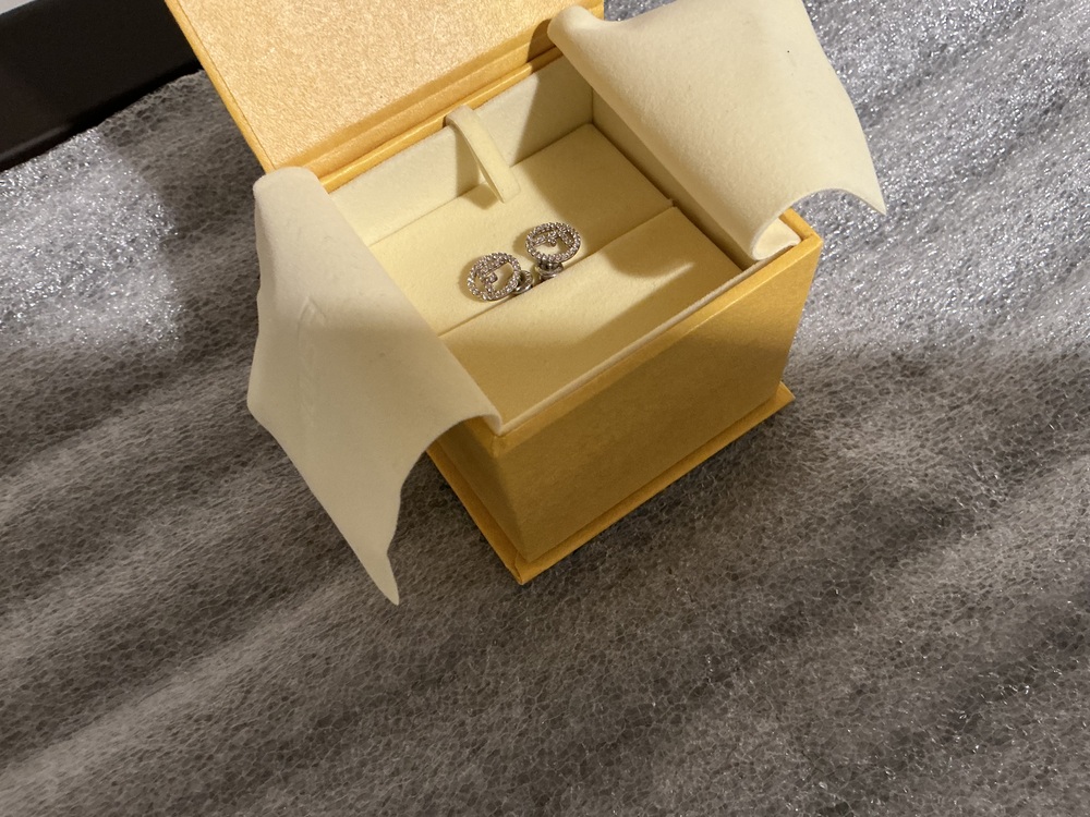 Preloved FENDI Pierced Petite Silver Earrings w/Crystals - Picture 3 of 12